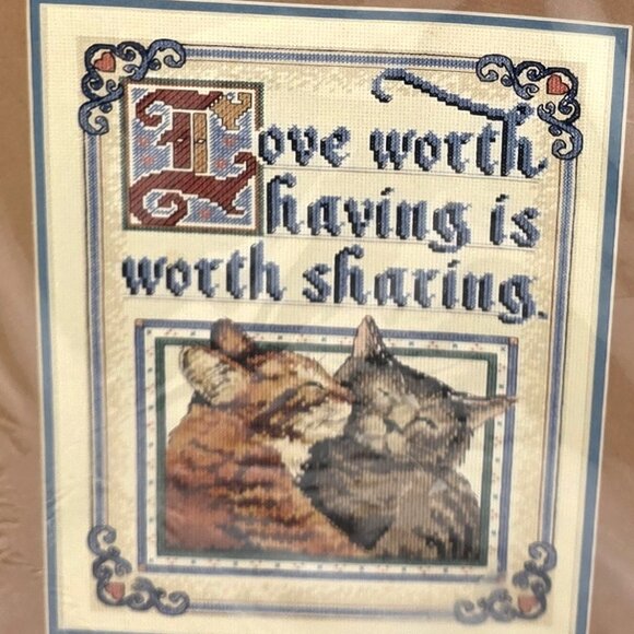 DIMENSIONS COUNTED CROSS STITCH KIT CATS 1995 LOVE WORTH HAVING #3806 NIP PICS - Picture 2 of 6